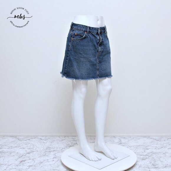 Topshop Moto Cutoff Distressed Pockets Frayed Hem Cotton Denim Mini Skirt - Picture 2 of 10